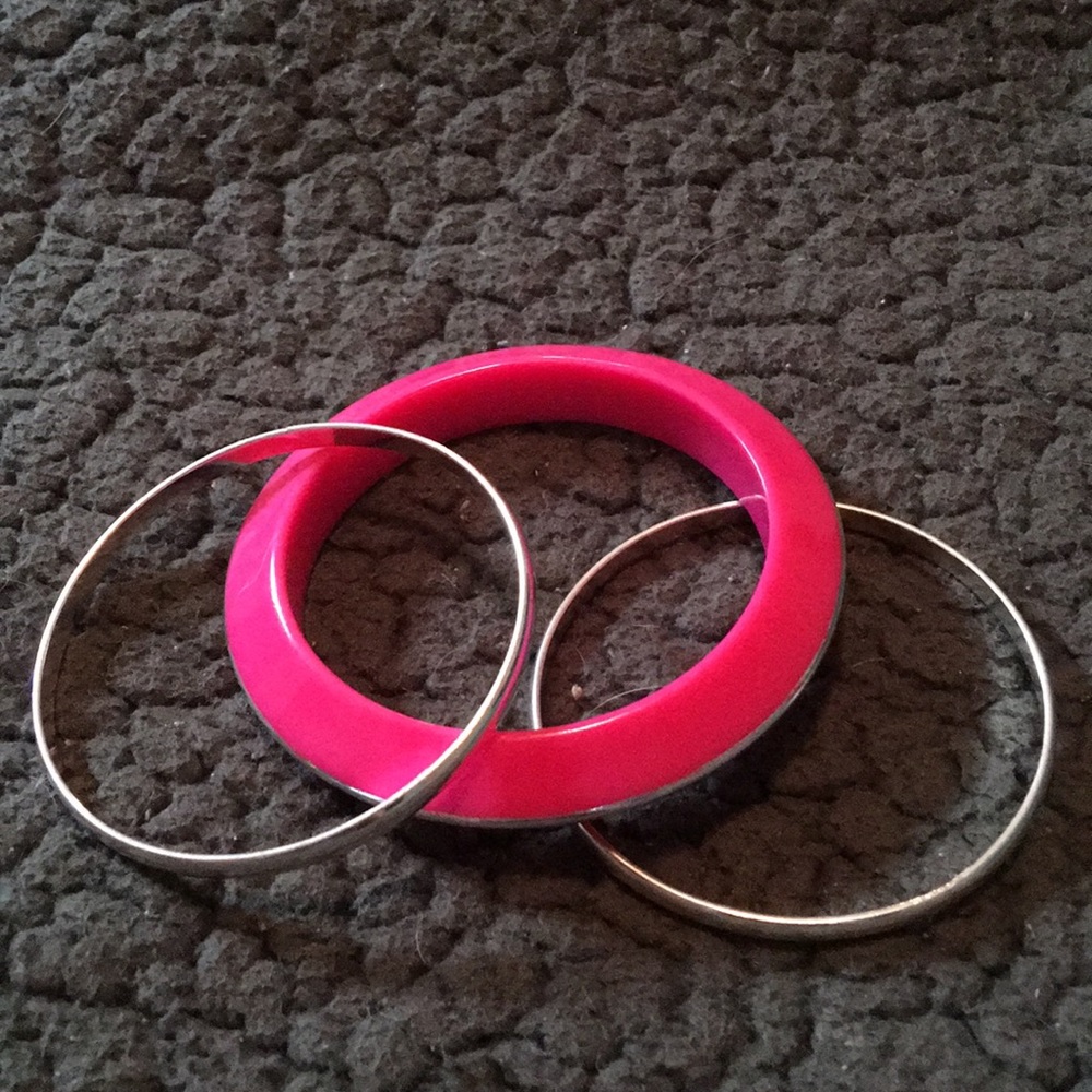 Hot Pink and Silver Bangle Bracelet Set